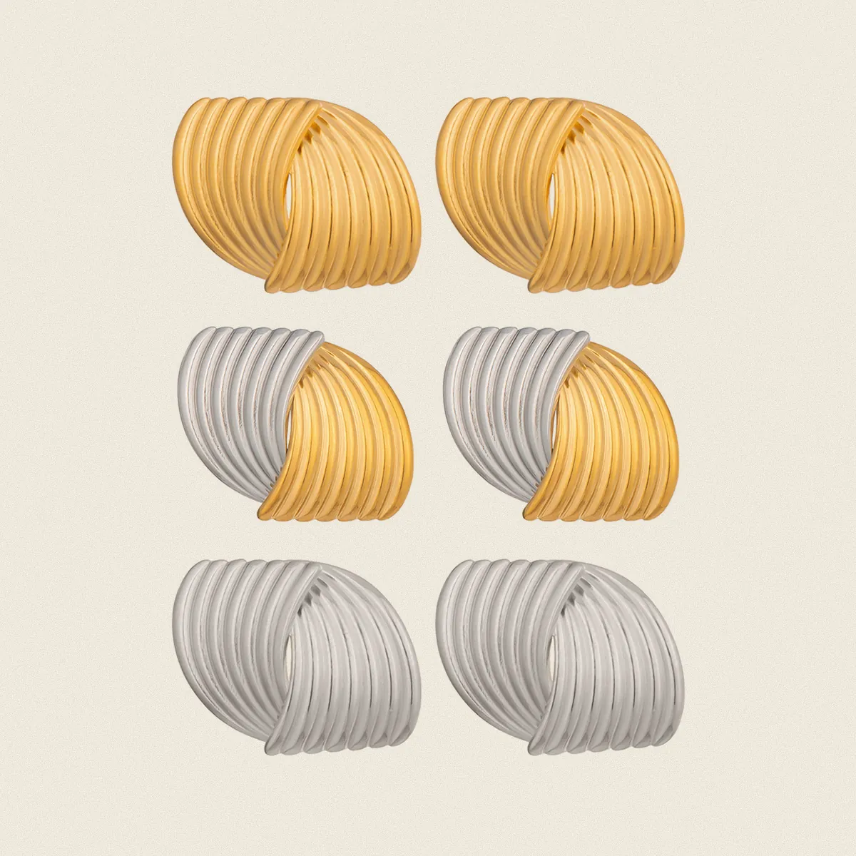 Edelstahl Gestreifte Creolen Ohrstecker Für Damen 18K Gold Vakuumbeschichtet Hypoallergen Wasserdicht Geometrischer Ohrschmuck