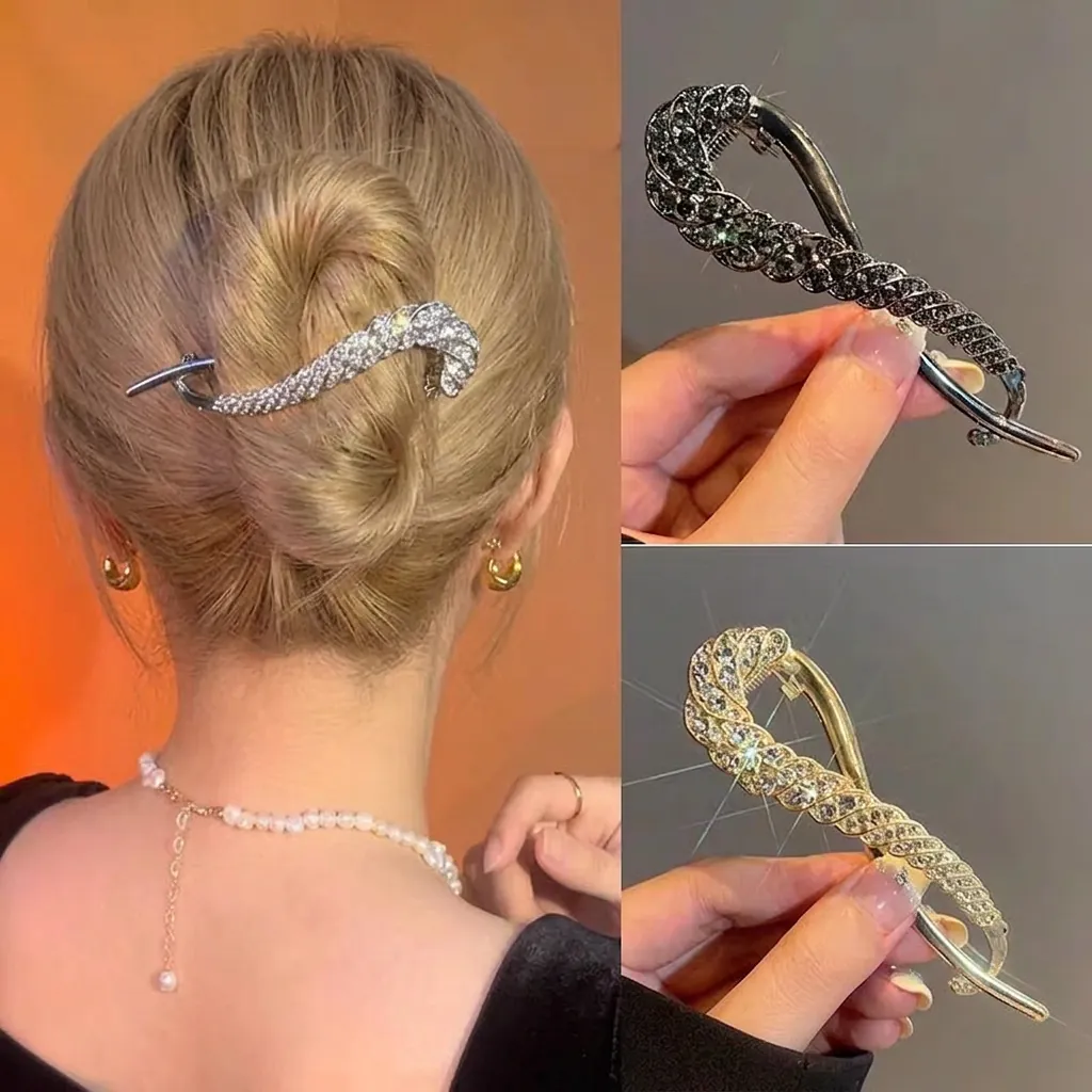 Elegant Rhinestone Twist Hair Clip Alloy Spiral Sparkling Hairclip For Women Updo Bun Fairy Style Luxury Accessories