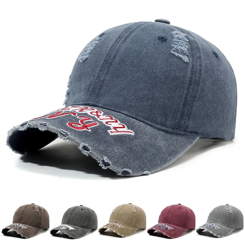 Casquette De Baseball Distressed En Coton Lavé Vintage Lettres Brodées Rétro Casquette Déchirée Réglable