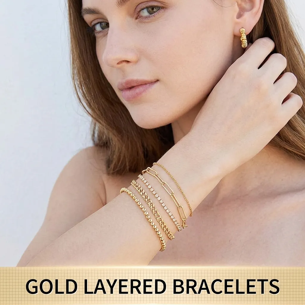 Gold Layered Bracelets For Women Copper Plated Cuban Link Paperclip Chain Adjustable Boho Jewelry