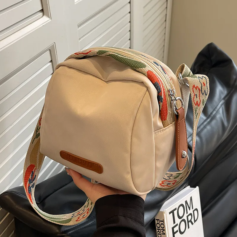 Nylon Canvas Crossbody Bag Shell Shape Women Fashion Bohemian Floral Patterned Wide Strap Casual Shoulder Bag
