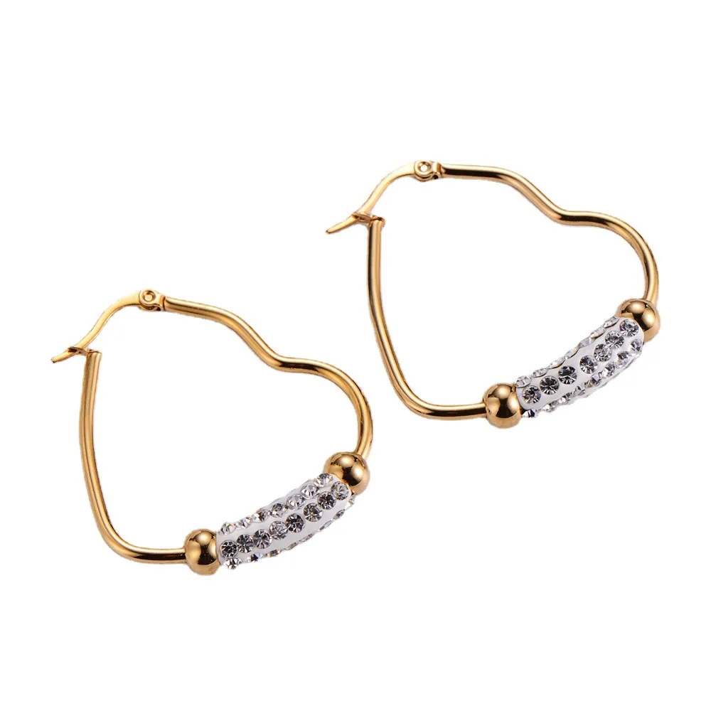 Heart Shaped Hoop Earrings 316L Stainless Steel 18K Gold Plated Zircon Inlaid Simple Fashion Jewelry For Women Gift