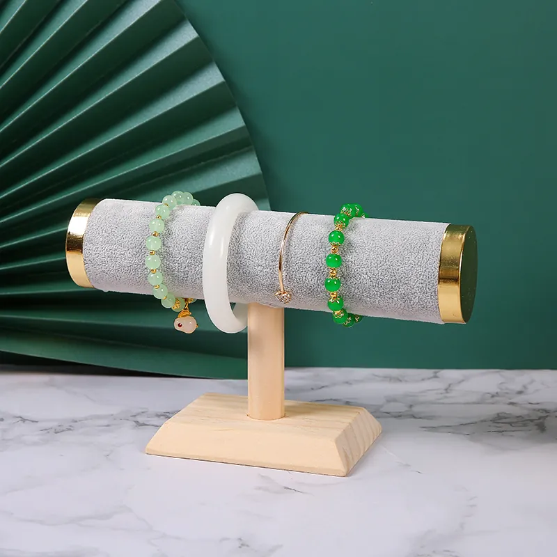Supporto Per Esposizione Di Gioielli In Legno Massiccio Barra A T Porta Bracciali Orologi Organizzatore Con Superficie In Velluto E Pelle PU