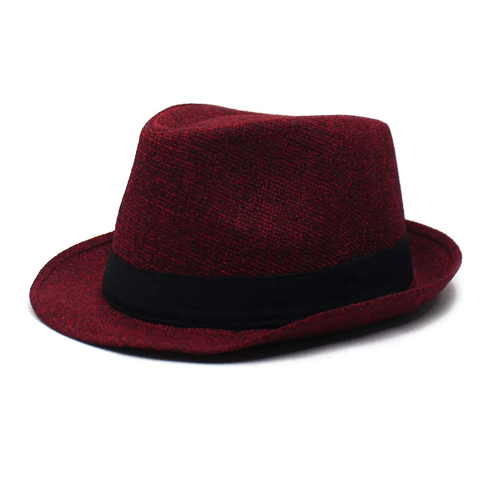 Classic Fedora Hat Polyester Cotton Woven Short Brim Jazz Cap With Black Band Casual Sun Protection For Men Women