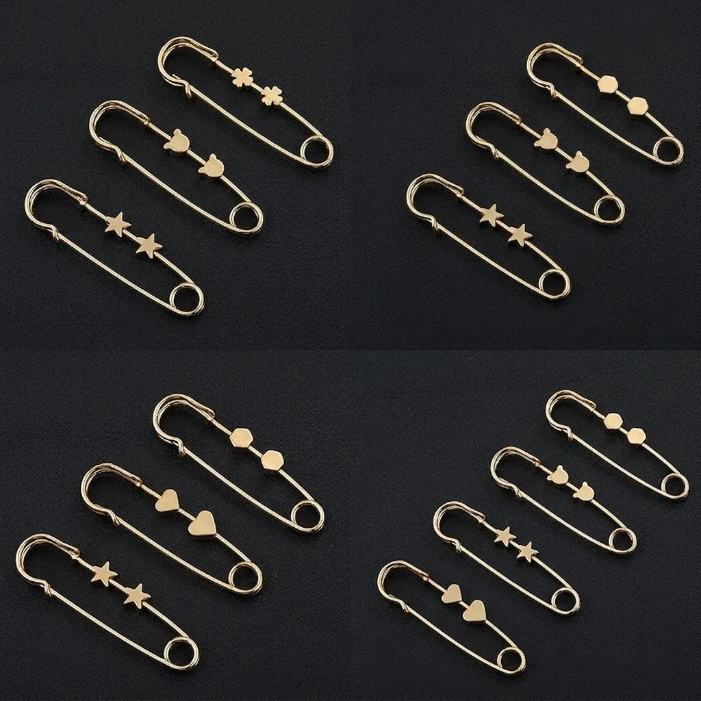 Alloy Gold Tone Safety Brooch Pin Heart Star Bear Clover Charm Adjustable Waist Tightener For Women Clothing Accessory