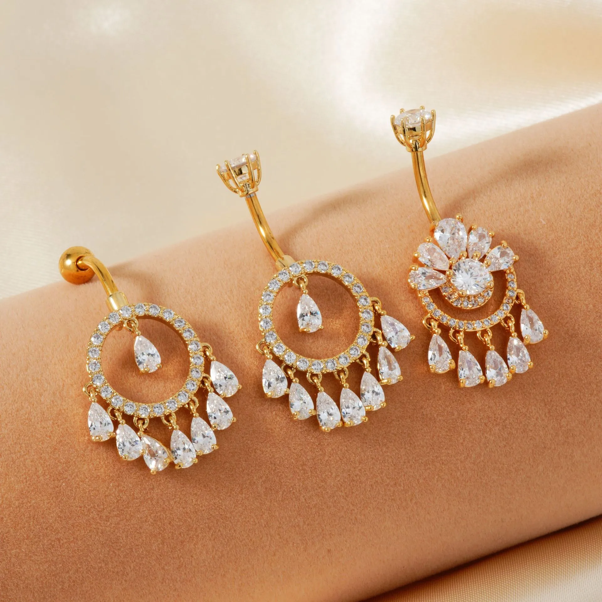 Bauchnabelpiercing Kupfer Zirkonia Wassertropfen Anhänger Sexy Kreis Piercingschmuck Für Frauen Eleganter Nabelstecker