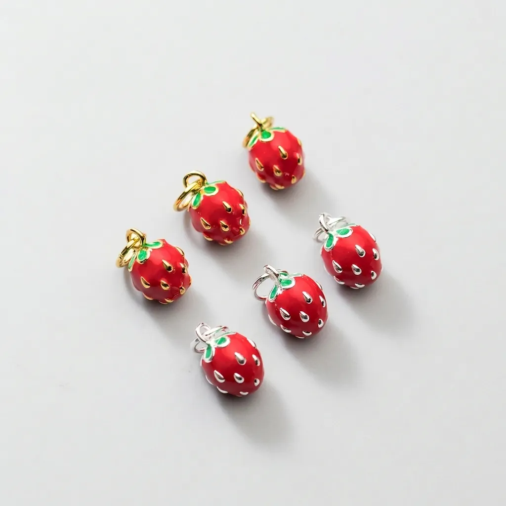 Strawberry Pendant Charm 925 Sterling Silver Enamel Fruit For DIY Bracelet Necklace Jewelry Making Handmade Cute
