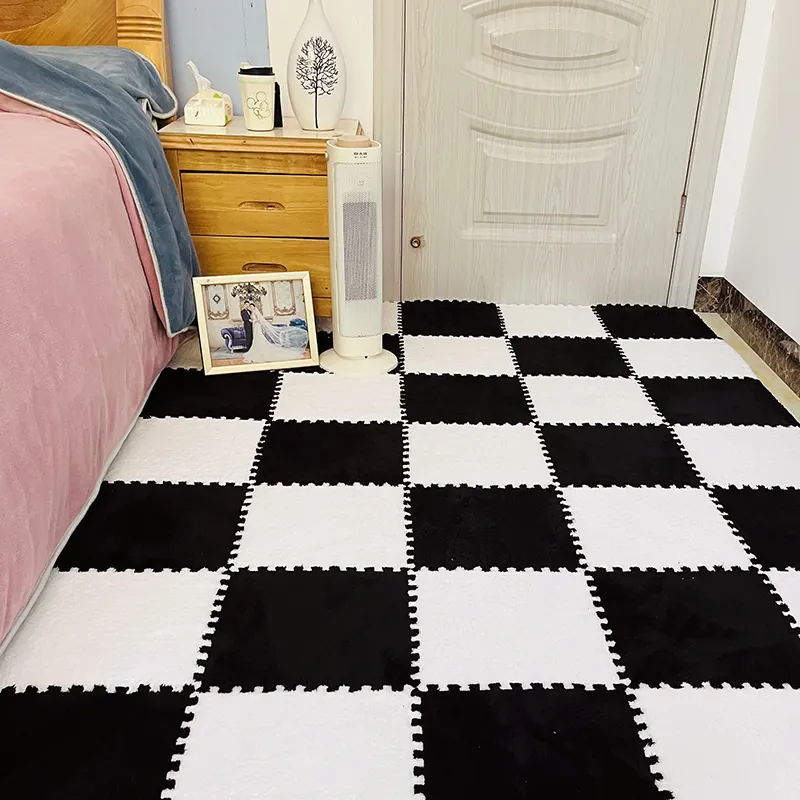Plush Interlocking Floor Mats EVA Foam Shaggy Jigsaw Puzzle Soft Carpet Tiles For Bedroom Living Room Home Decor