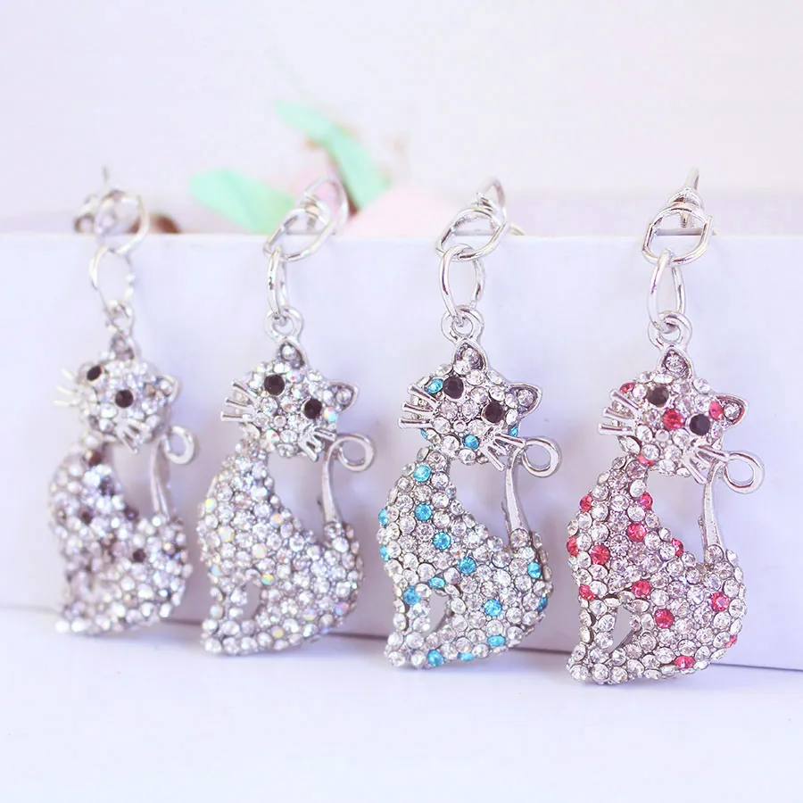 Mignon Porte-clés en Alliage de Zinc Forme de Chat Avec Strass Scintillants Incrustés Anneau Métallique Pour Sac de Femme Pendentif