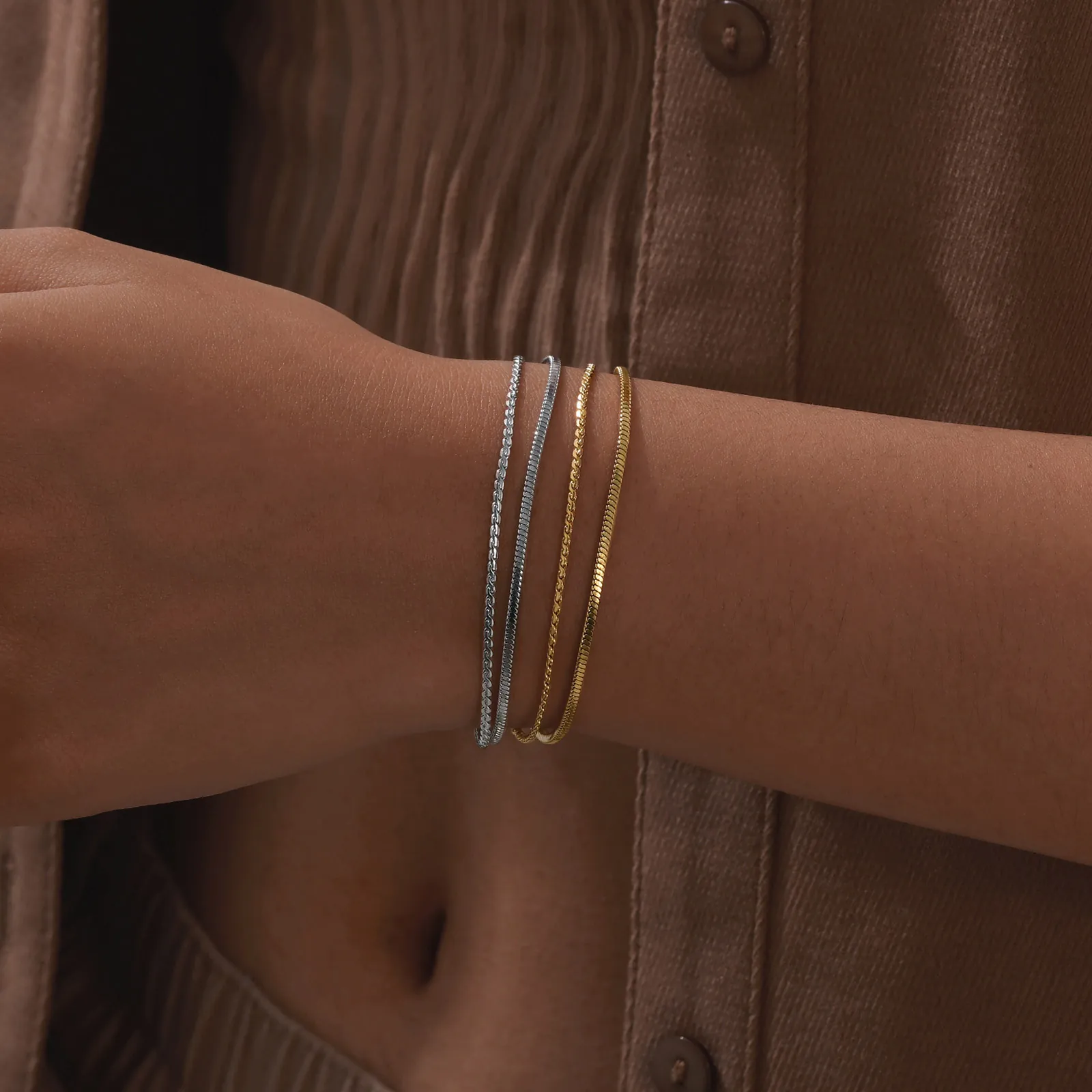 Bracciale Doppio Strato In Acciaio Inossidabile Catena A Serpente E Catena A Corda Gioielli Minimalisti Per Donna Regolabile