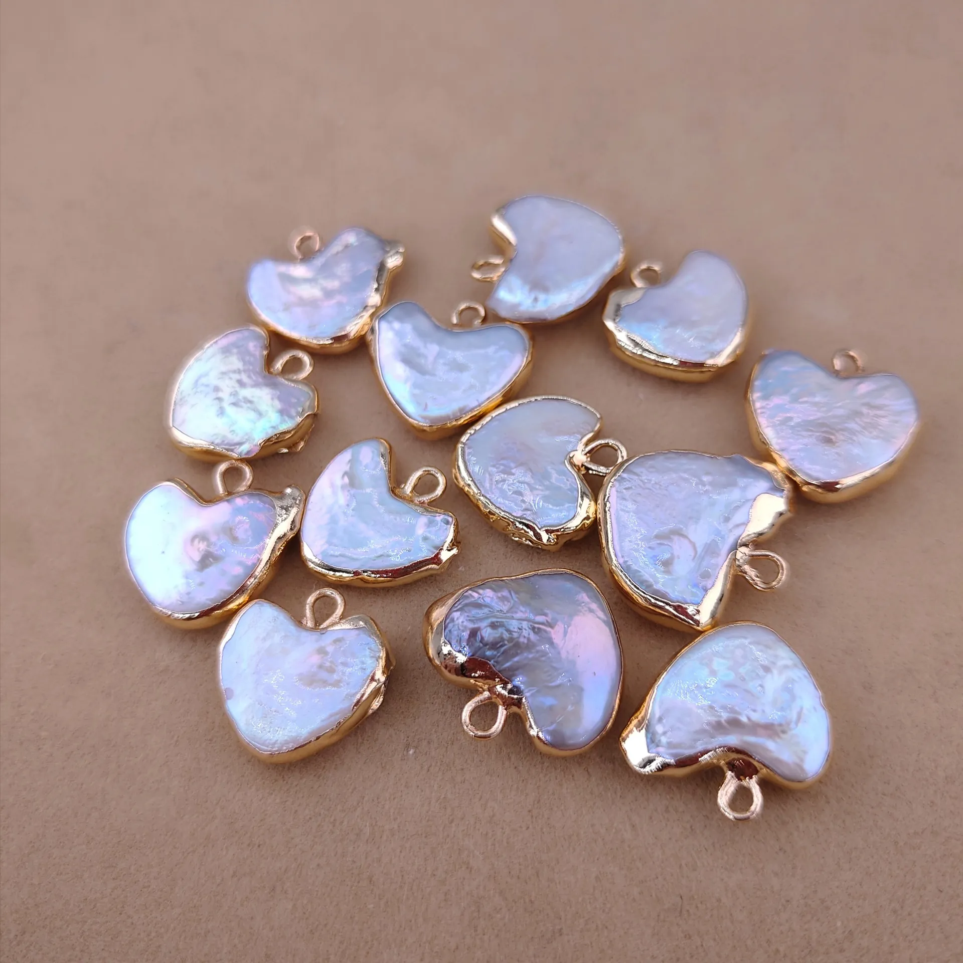 Heart Shaped Baroque Freshwater Pearl Charm With Gold Gilded Edge For DIY Jewelry Making Findings Romantic Elegant