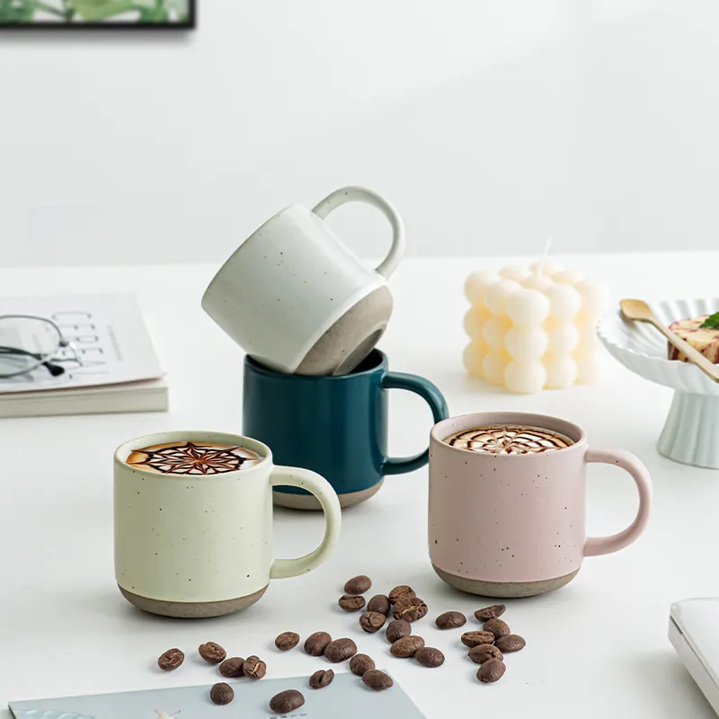 Vintage Speckled Ceramic Coffee Cup Thick Handle Matte Glaze Morandi Color Espresso Mug Home Office