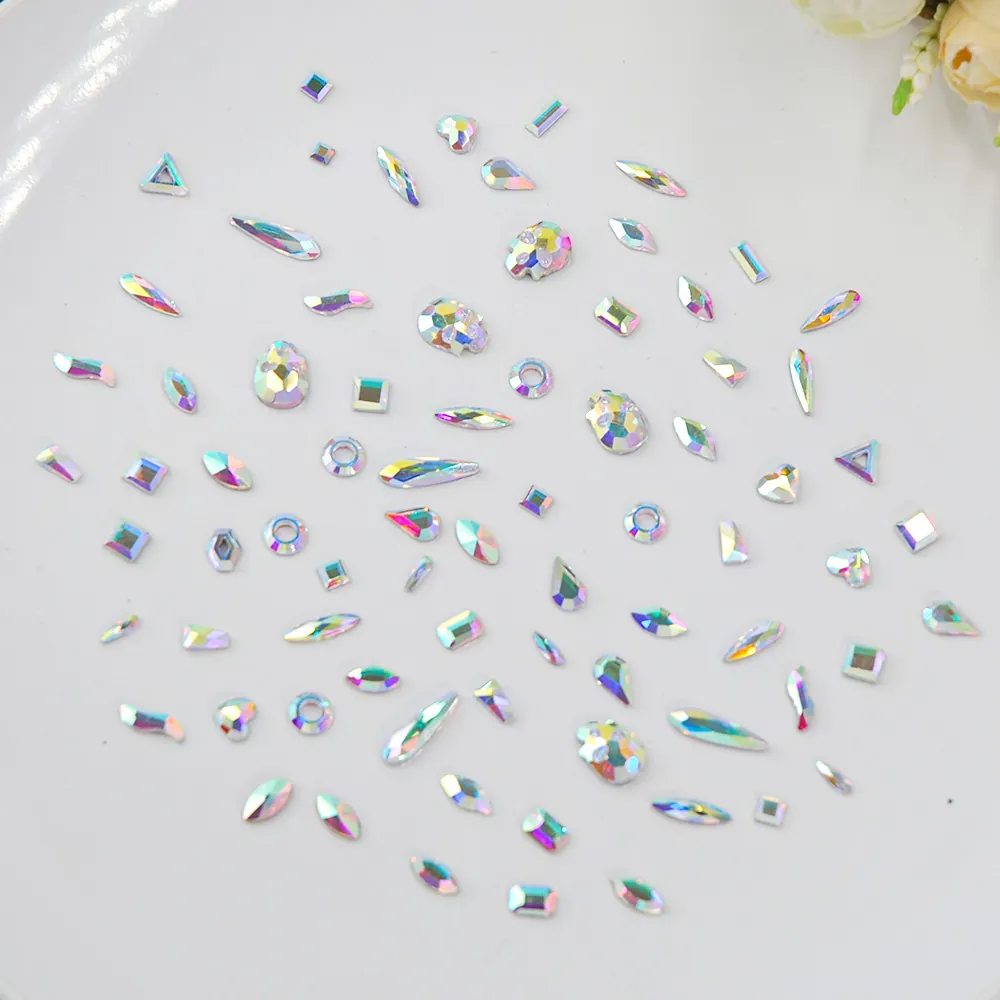 AB Crystal Rhinestones Flatback K9 Glass Gems For Nail Art DIY Crafts Jewelry Making Mixed Shapes Sparkling Iridescent
