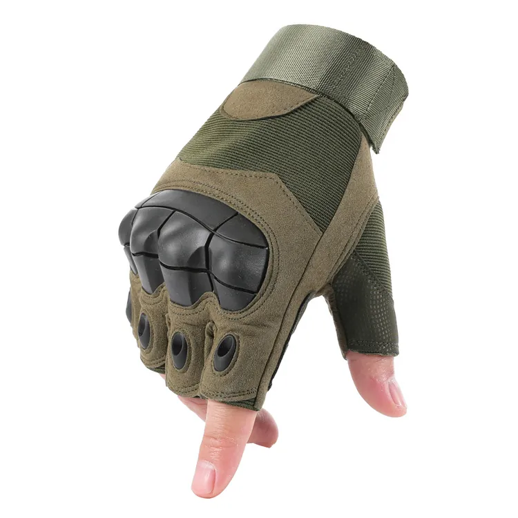 Tactical Half Finger Gloves Men Nylon Synthetic Leather Hard Shell Knuckle Protection Cycling Climbing Training Outdoor Sports