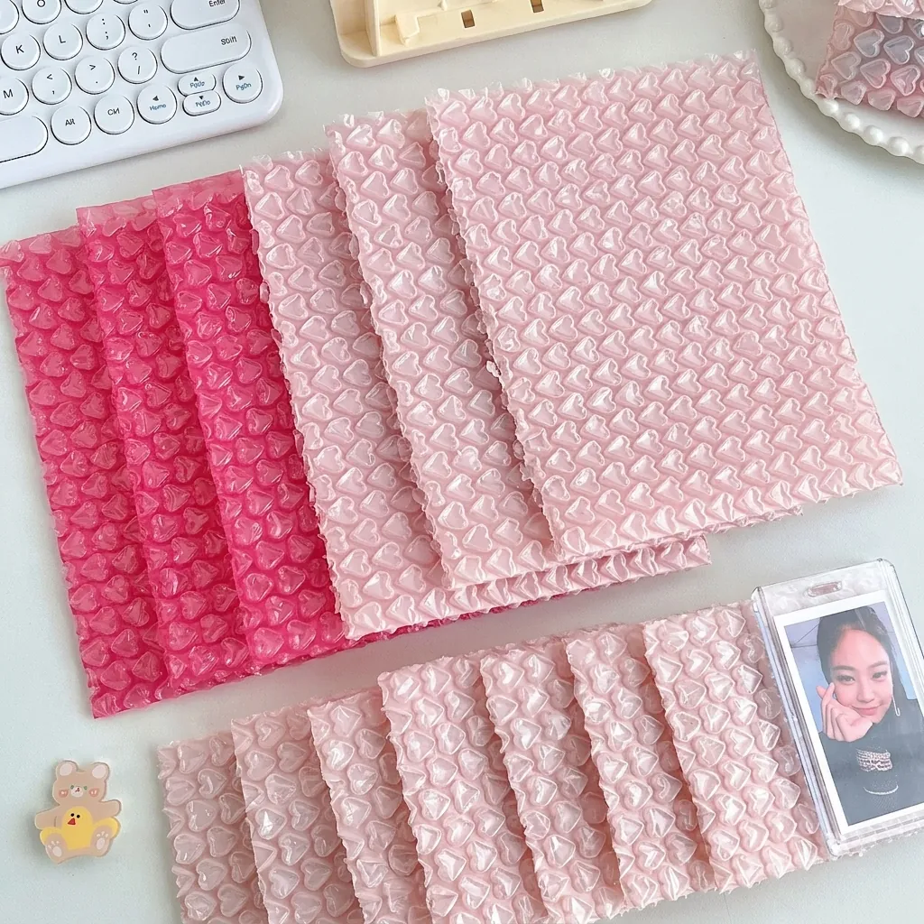 Heart Shaped Bubble Mailers Pink Plastic Shockproof Shipping Bags For Gifts Cards Kawaii Protective Wrap Envelopes