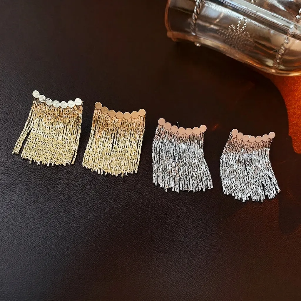 Alloy Metal Chain Tassel Drop Earrings With Silver Earring Post Geometric Personalized Chic Jewelry For Women