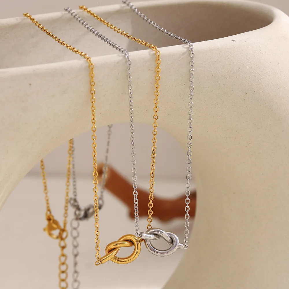 Knot Pendant Necklace Stainless Steel 18K Gold Plated Minimalist Rope Twist Chic Versatile Elegant Jewelry For Women