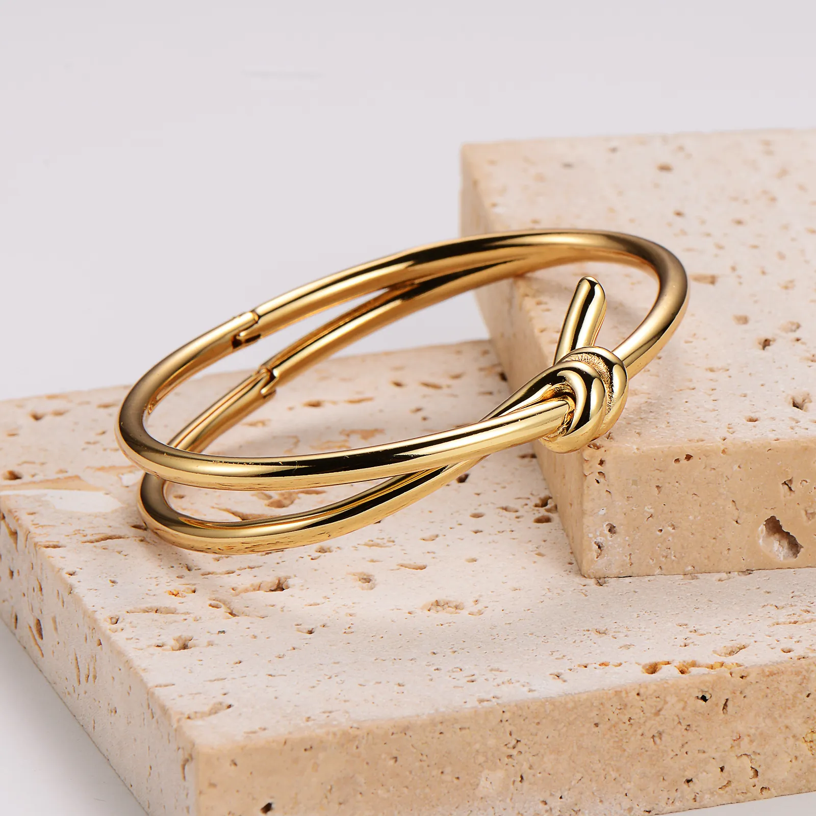 Knot Bangle For Women 304 Stainless Steel Minimalist Crossover Design High Polish Gold Color Elegant Jewelry Gift