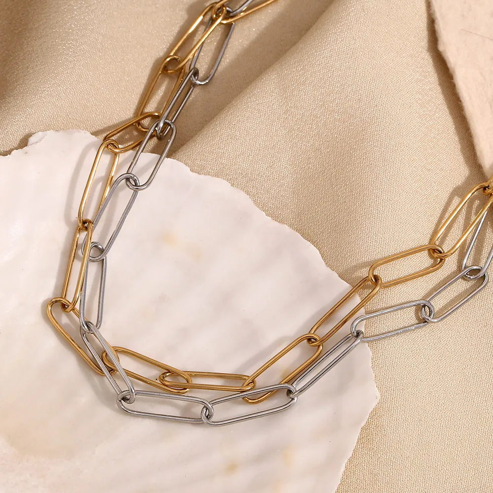 Collier À Maillons Trombone En Acier Inoxydable Plaqué Or 18K Minimaliste Géométrique Bijoux Pour Femmes