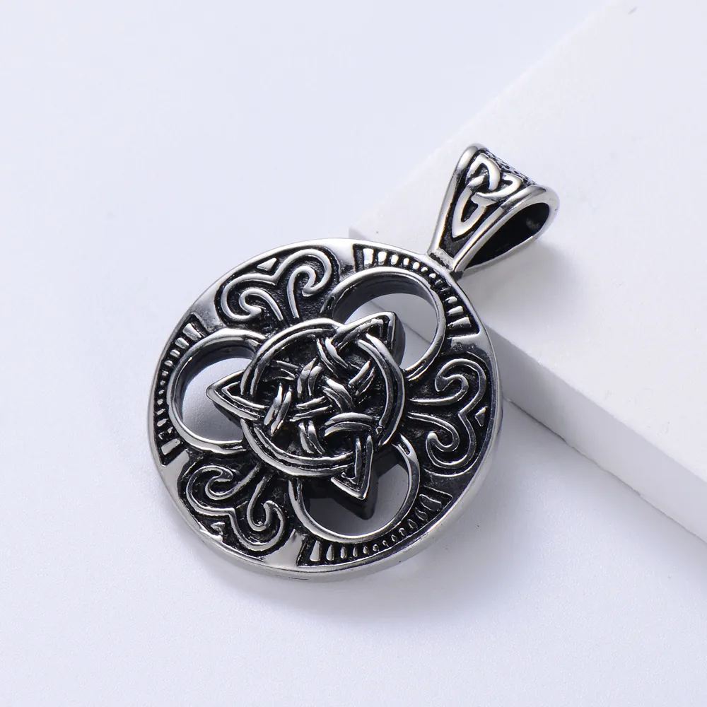 Viking Celtic Knot Pendant Necklace 304 Stainless Steel Retro Triquetra Round Carved Ethnic Jewelry For Men