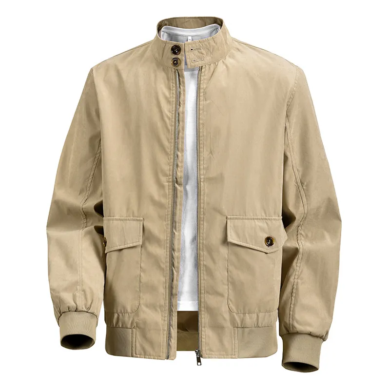 Men Harrington Jacke Stehkragen Reißverschluss Lässige Oberbekleidung Cord Workwear Mantel Mit Pattentaschen