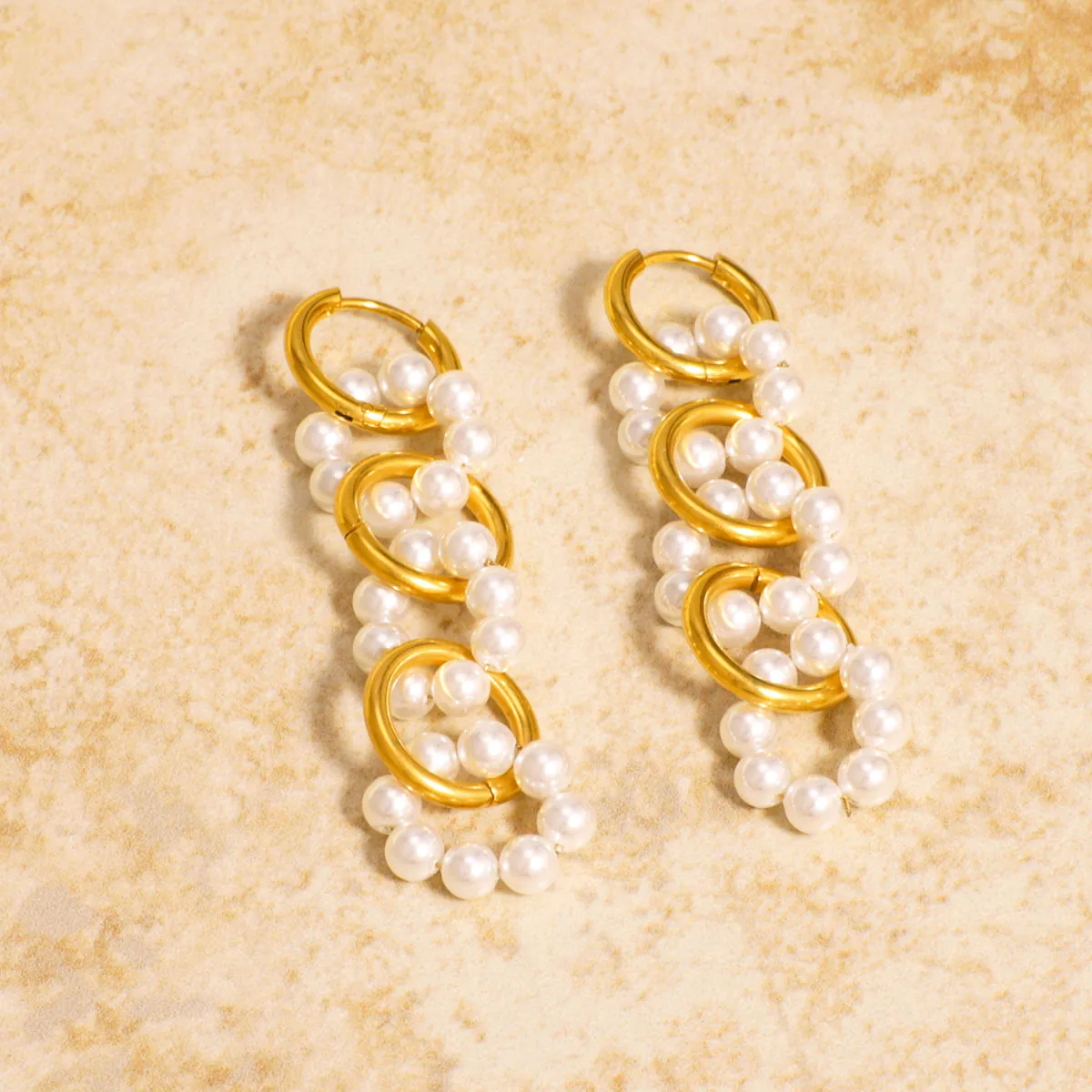 Boucles D'oreilles Créoles En Künstliche Perles Acier Inoxydable Géométriques Plaqué Or 18K Imperméable Bijoux Pour Femmes