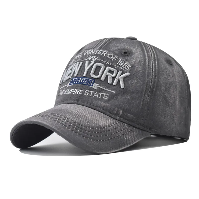 New York Embroidery Washed Cotton Baseball Cap Retro Distressed Adjustable Dad Hat Men Women
