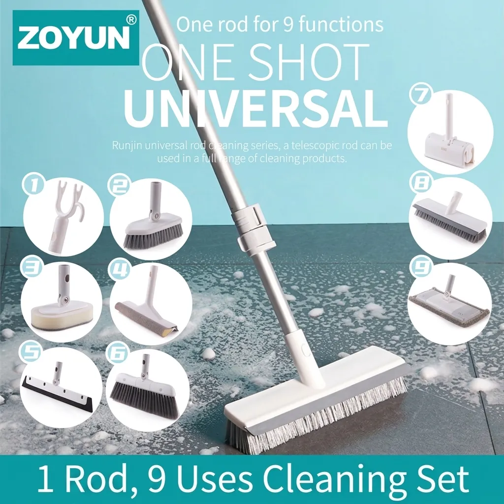 Multifunctioneel Reinigingsgereedschap Telescopische Paal Aluminiumlegering Vervangbare Bezem Trekker Mop Borstelkoppen Vloer