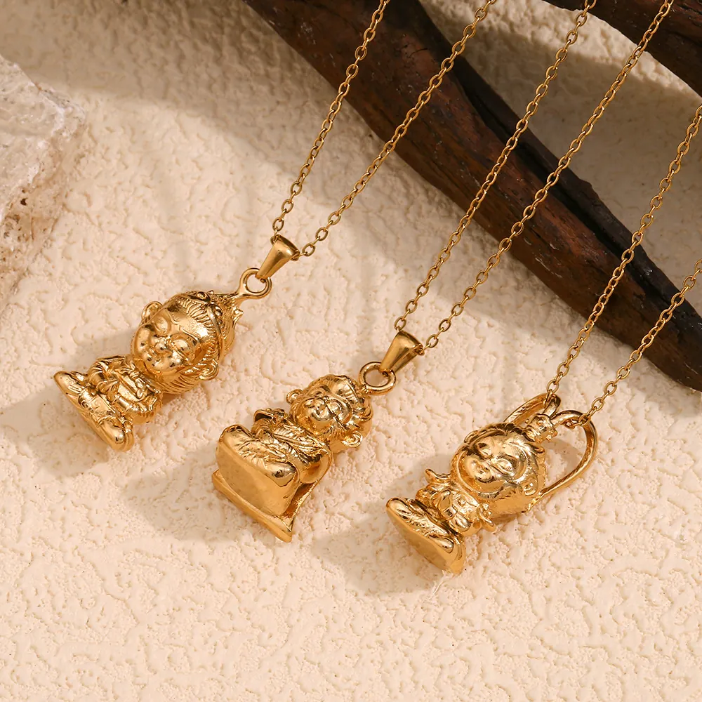 Collier Pendentif Roi Singe En Acier Inoxydable Plaqué Or 18K Bijoux De Personnage Mythique Pour Femmes