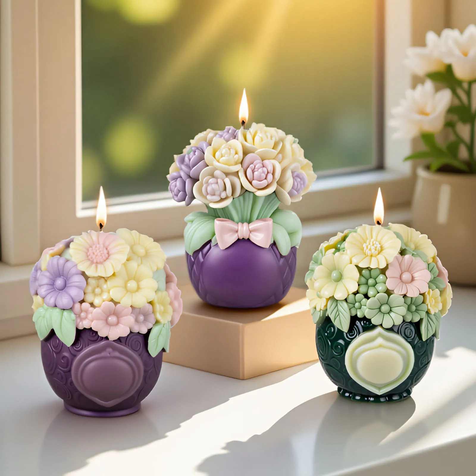 Flower Basket Candle Mold Silicone DIY Handmade Aromatherapy Bouquet Dreamy Bowknot Crafting Mold