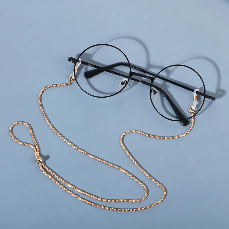 Minimalist Alloy Metal Glasses Chain Anti Slip Mask Lanyard With Silicone Loops Lobster Clasp Adjustable Sliding Bead