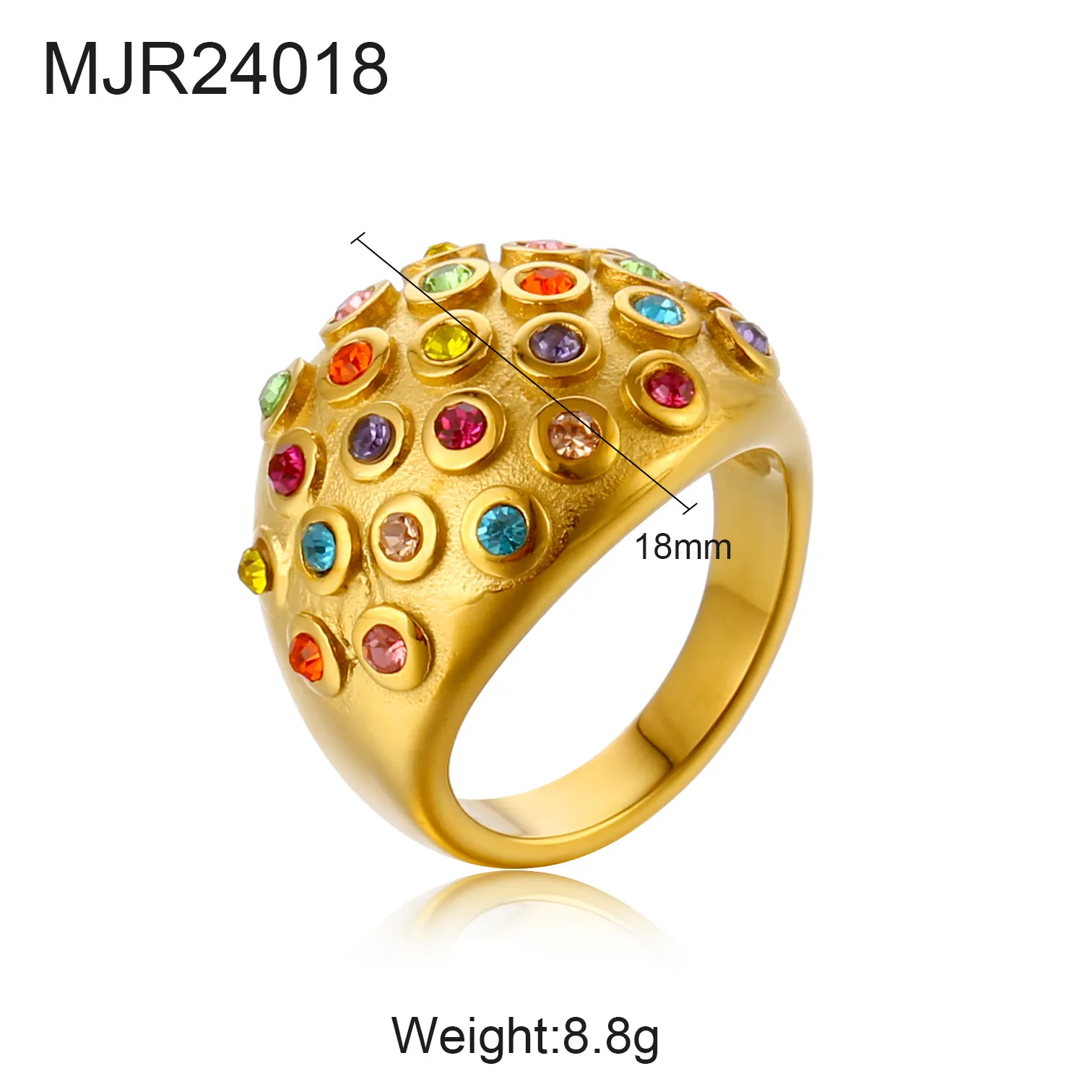 Chunky Bubble Dome Ring Stainless Steel With Colorful Zircon Inlay Vintage Fashion Jewelry For Women