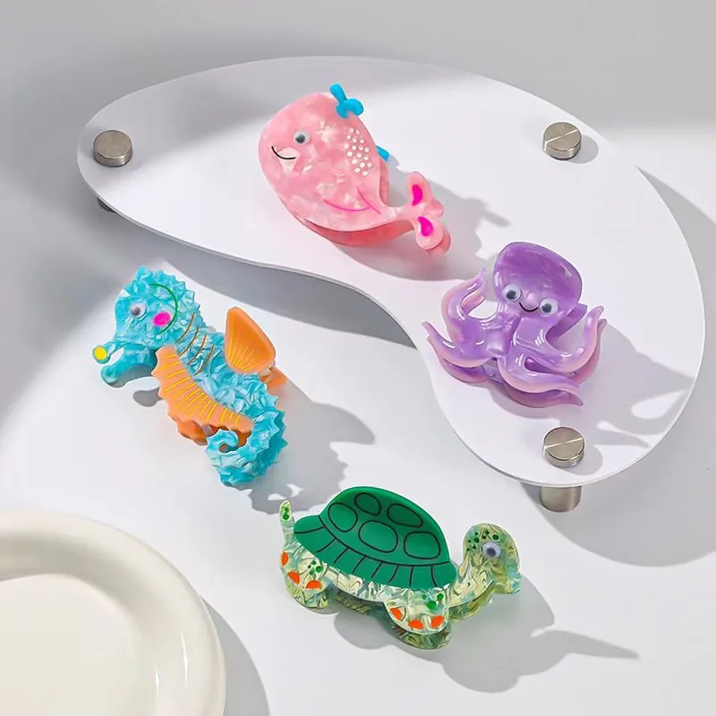 Ozean Tier Haarklammer Acetat Wal Oktopus Seepferdchen Schildkröte Süße Matte Marmor Dekorative Haarschmuck Damen