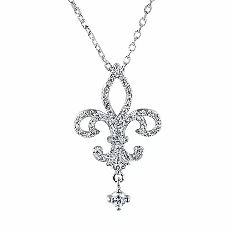 Fleur-De-Lis Water Drop Key Pendant Necklace Stainless Steel Copper With Cubic Zirconia Elegant Jewelry For Women