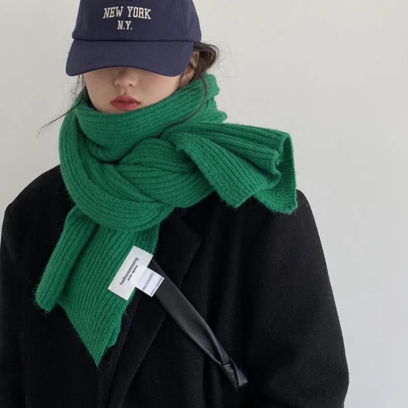 Thick Knitted Acrylic Scarf For Women Men Winter Mars Green Solid Color Soft Warm Neck Warmer Soft Knitted Long Scarf Wrap