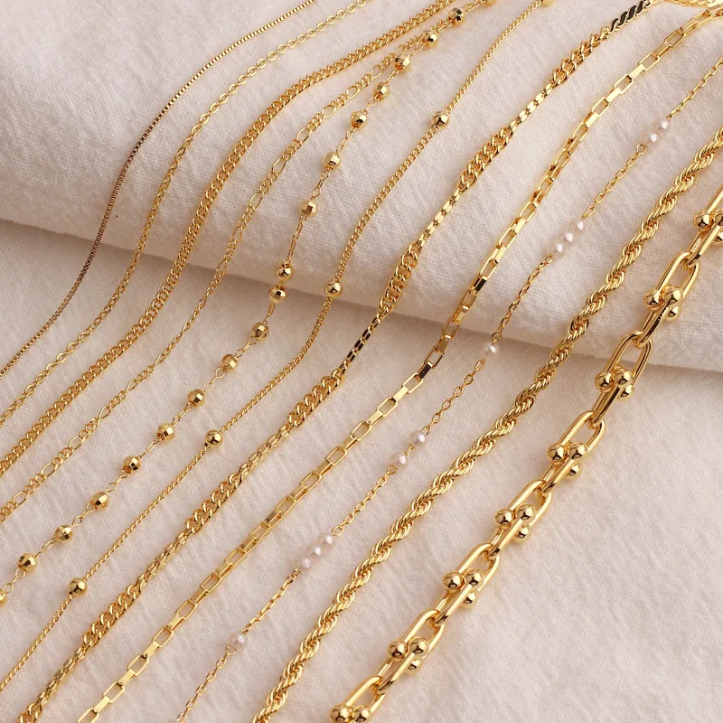 18K Gold Plated Copper Necklace For Women Minimalist Figaro Square Curb Twist Link Chain Artificial Pearl Fashion Jewelry