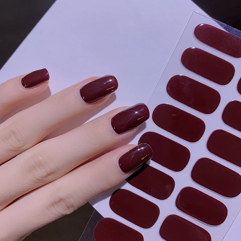 Solid Color Semi-Cured Gel Nail Art Stickers Eco-Friendly Resin Nail Polish Wraps Simple Manicure Decals For Women