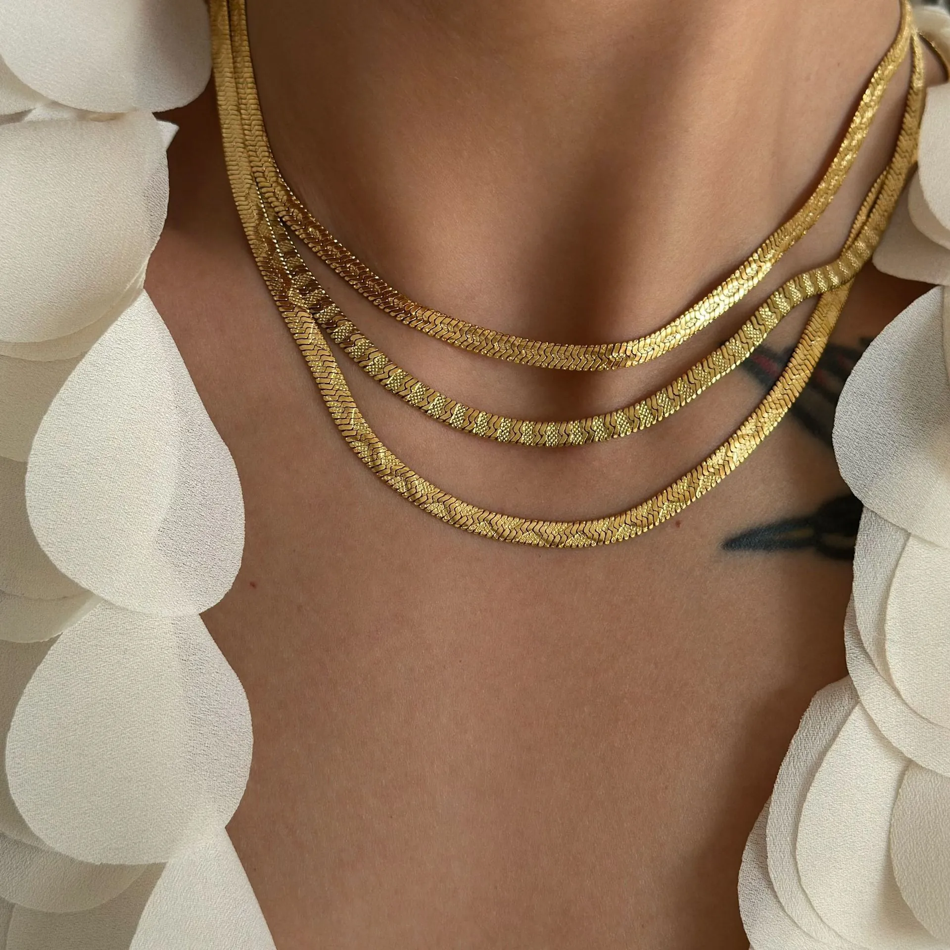 Collier À Chevrons Chaîne Serpent Acier Inoxydable Tons Or Argent Bijoux Minimalistes Superposés Pour Femmes