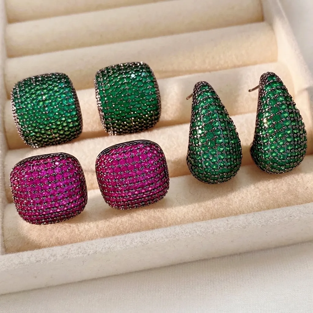 Boucles D'oreilles Puces Géométriques Vintage En Cuivre Et Zircon Avec Tige En Argent Pour Femme Bijou Luxe