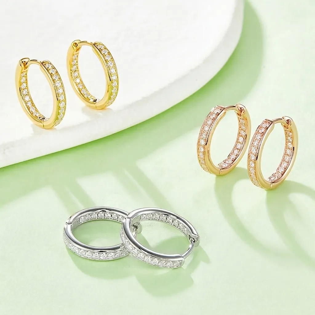 925 Sterling Silver Moissanite Hoop Earrings Pave Round Geometric Jewelry For Women Elegant Stylish