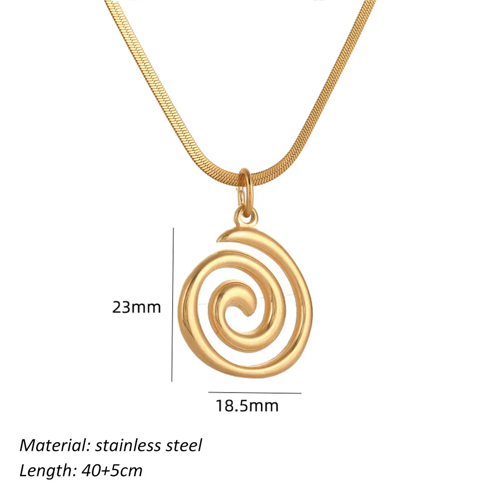 Spiral Vortex Pendant Necklace Stainless Steel Gold Plated Irregular Geometric Fashion Jewelry For Women