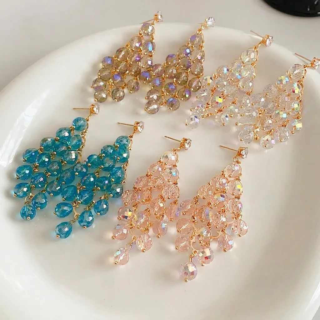 Elegante Kristall Quasten Kronleuchter Ohrringe Mit Silbernem Ohrstecker Luxus Wasserfall Tropfen Schmuck Für Damen