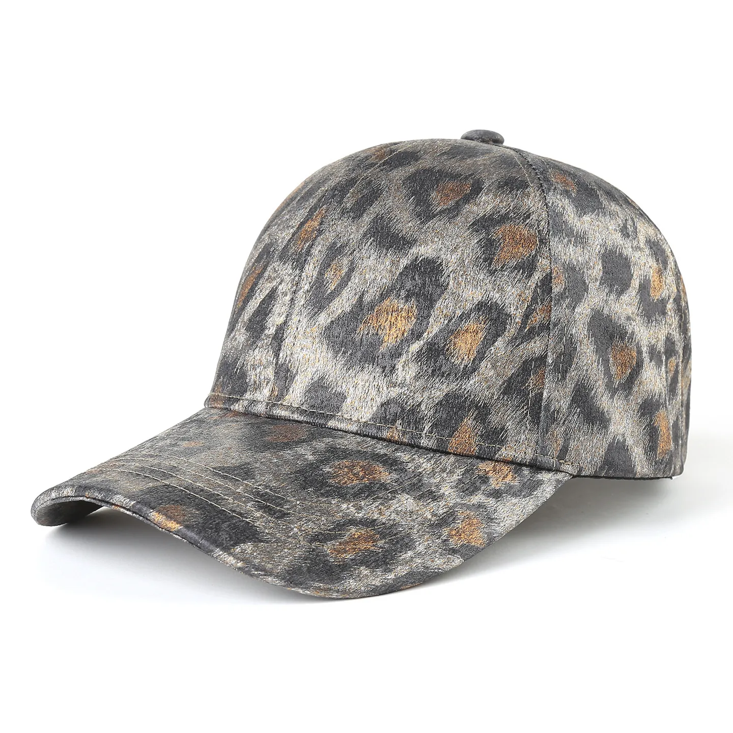 Leopard Print Baseball Cap Metallic Texture Polyester Adjustable Sun Protection Outdoor Sun Hat For Women Men