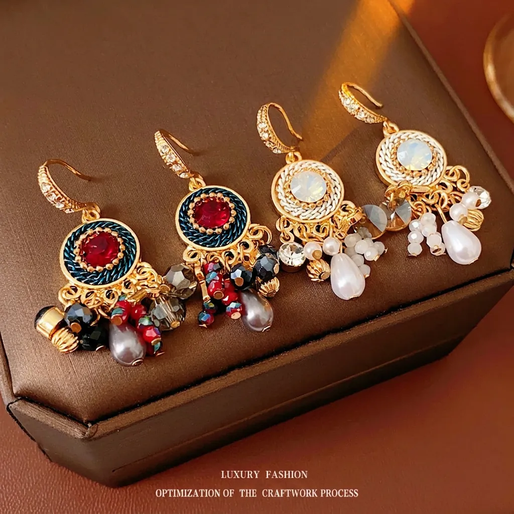 Vintage Ethnische Hängeohrringe Mit Kunstperlen Quasten Kupfer Strass Und Stahl Ohrstecker Für Damen