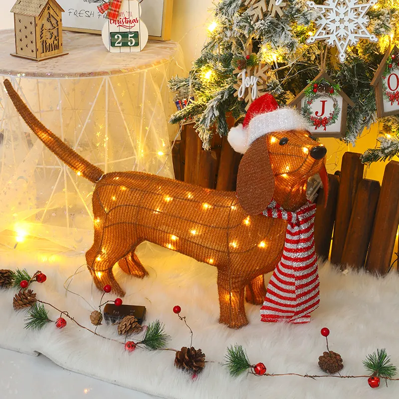 Christmas Light Up Dachshund Dog Cat Owl Figure LED Warm Glow Outdoor Garden Yard Decoration Waterproof Battery Operated