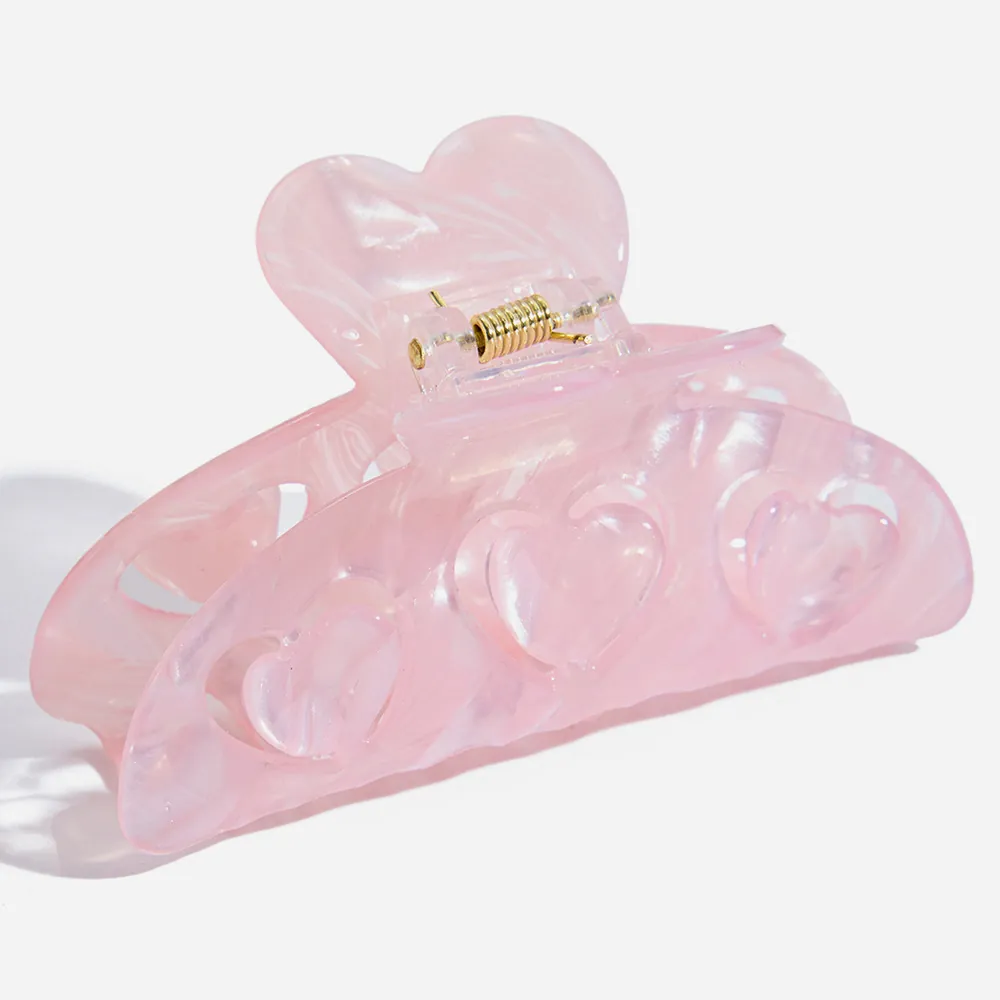 Pince à Cheveux Crabe en Acétate Rose Forme Cœur Motif Marbre Accessoire de Coiffure Quotidien Élégant pour Femmes