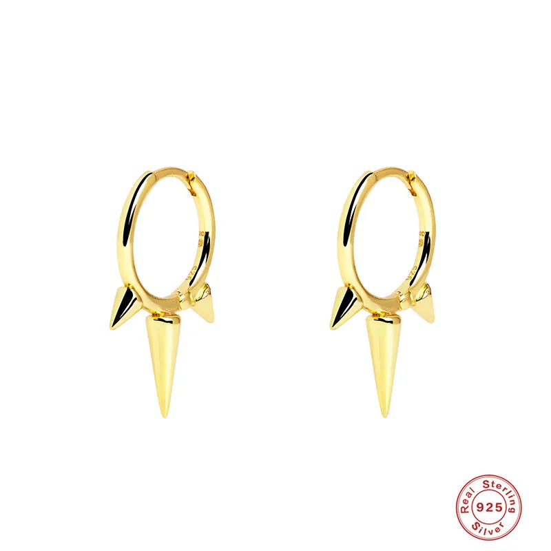 925 Sterling Silver Spike Hoop Earrings Geometric Rivet Pendant Earrings Punk Style Minimalist Jewelry For Women Party Gift