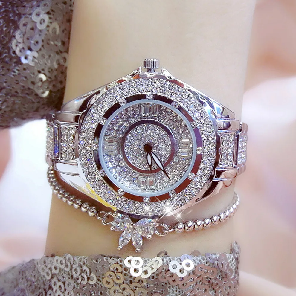Women's Quartz Watch Full Rhinestone Crystal Inlaid Alloy Case Strap Luxury Fashion Waterproof Wristwatch Elegant