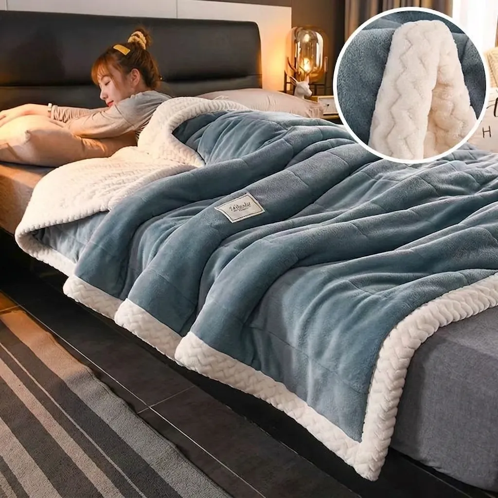 Milk Velvet Lamb Cashmere Quilted Blanket Thickened Warm Winter Throw Blanket For Bed Sofa Nap Office Soft Breathable