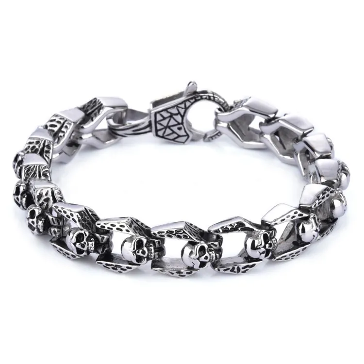 Skull Link Bracelet Stainless Steel Retro Gothic Punk Hip Hop Jewelry For Men